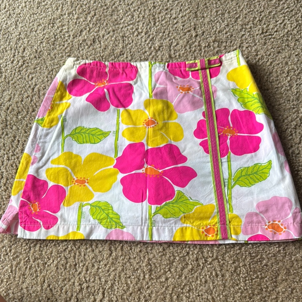 Lilly Pulitzer Pink and Yellow A-Line Mini Skirt
